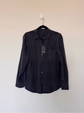 Rails NWT Size S Kate Cobra 100% Silk Gray Black Print Long Sleeve Button Shirt